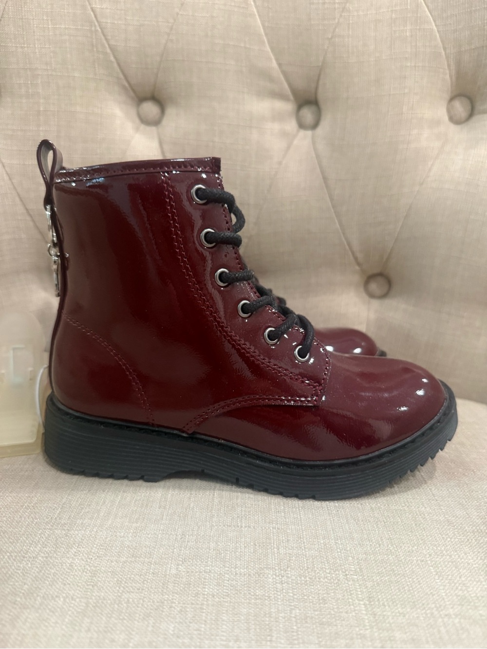 Burgundy Patent Lace-Up Girls' Combat Boots